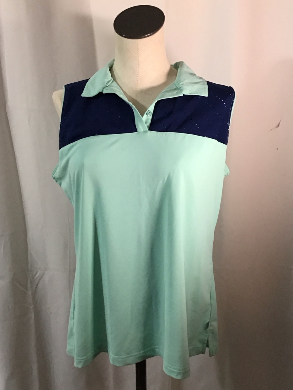 Lady Hagen Mint and Navy Sleeveless Polo Tank